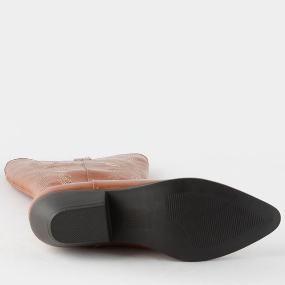 NEW๐ฅ Cognac Embroidered Cowboy Western Boots Knee High Low Block Heel Pull-On - Picture 7 of 7